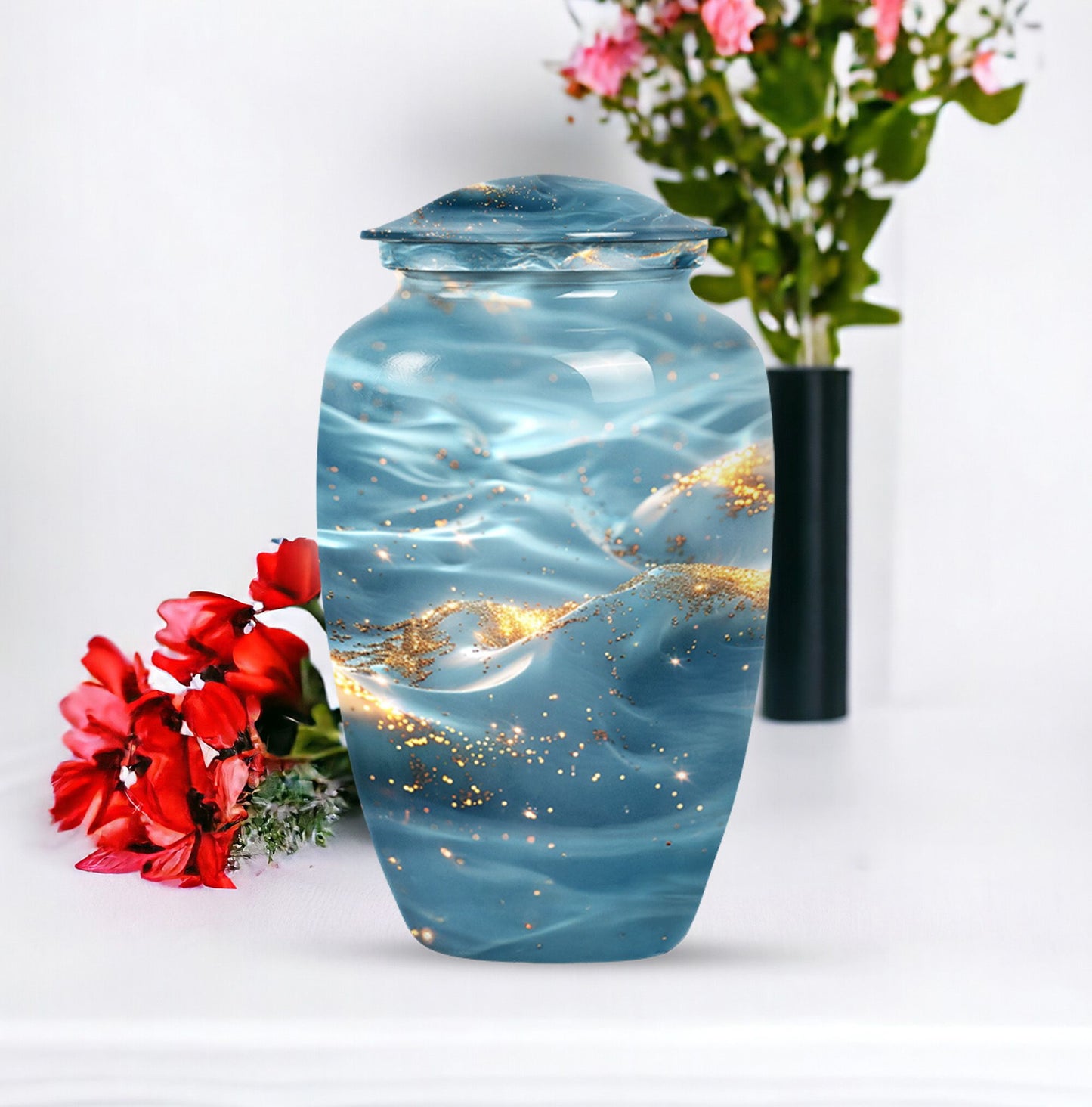 Vibrant Swirl Urn, large abstract cremation urn.