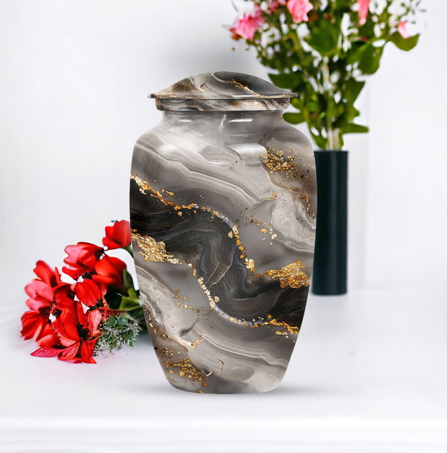 Vibrant Swirl Urn made of Aluminum, ideal for adult ashes.