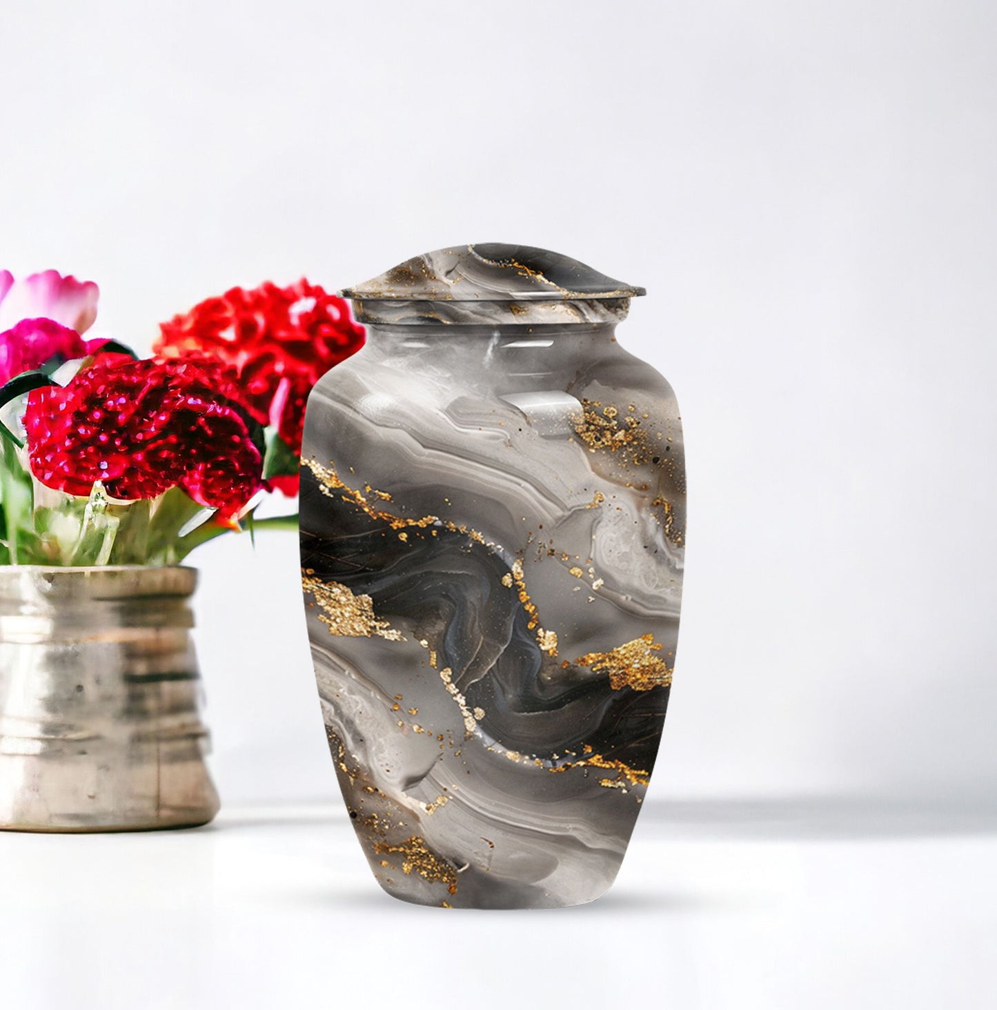 Vibrant Swirl Urn made of Aluminum, ideal for adult ashes.