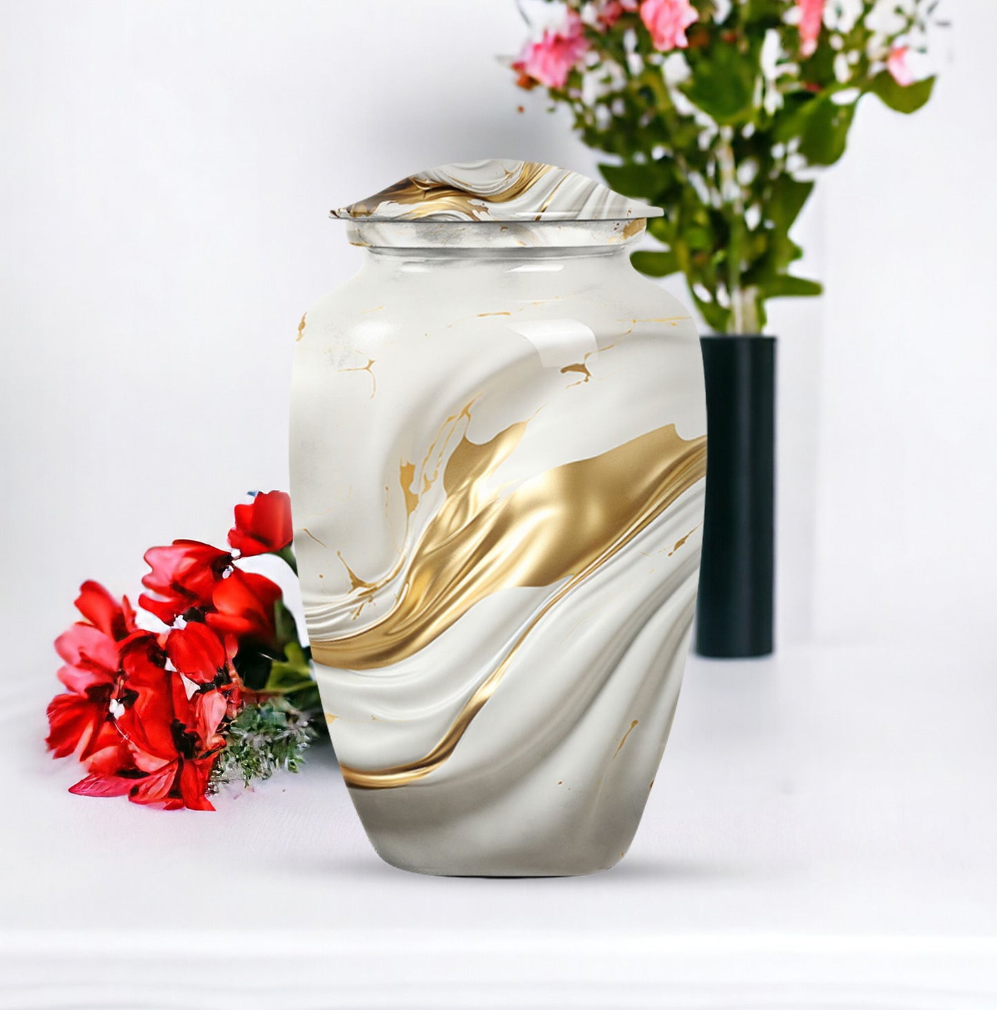 Vibrant Swirl 10-inch Aluminium Large Cremation Urn.