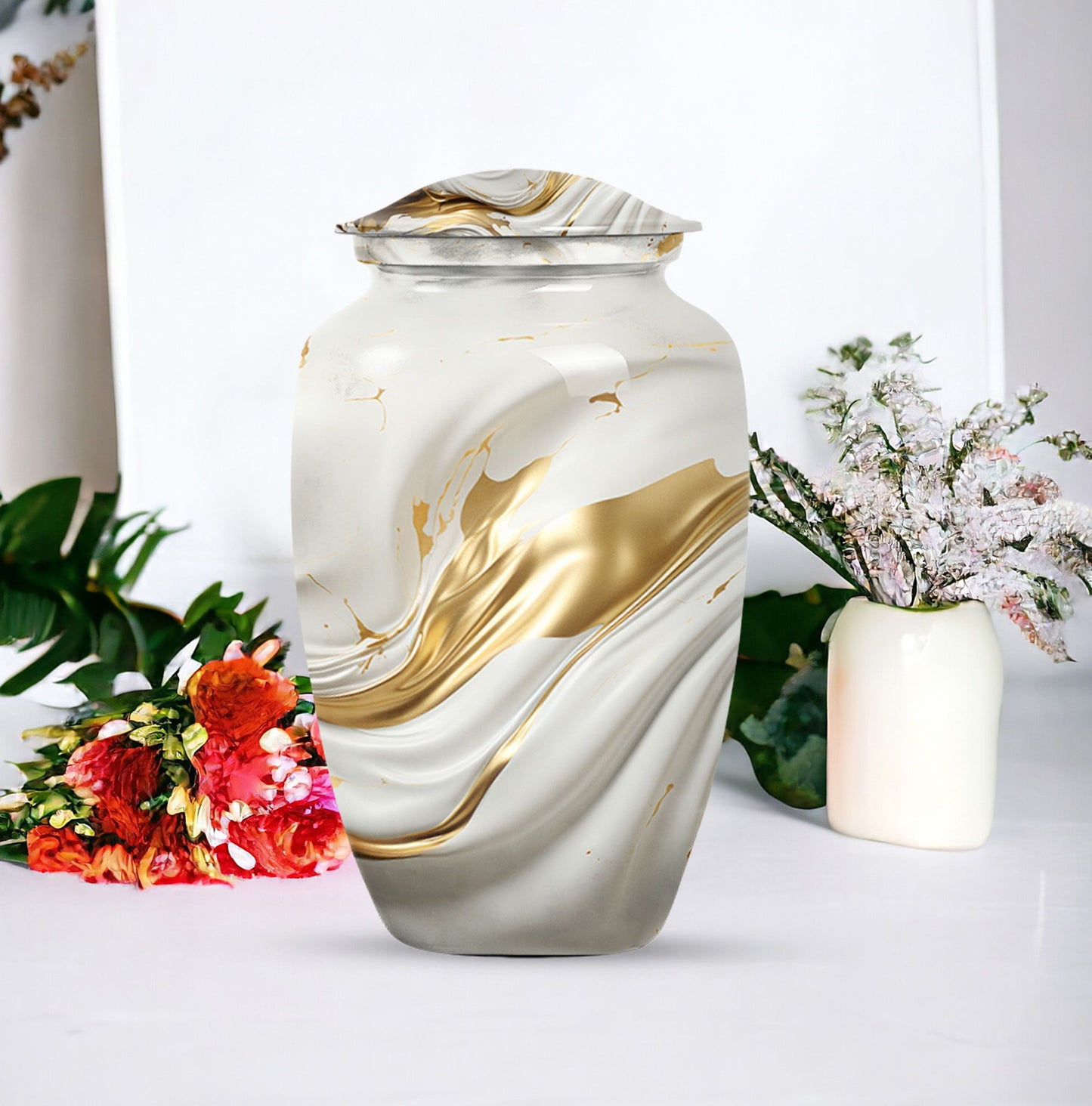 Vibrant Swirl 10-inch Aluminium Large Cremation Urn.