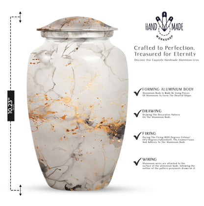 vibrant swirl urn, aluminium cremation urn for adult ashes.