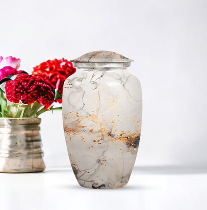 vibrant swirl urn, aluminium cremation urn for adult ashes.