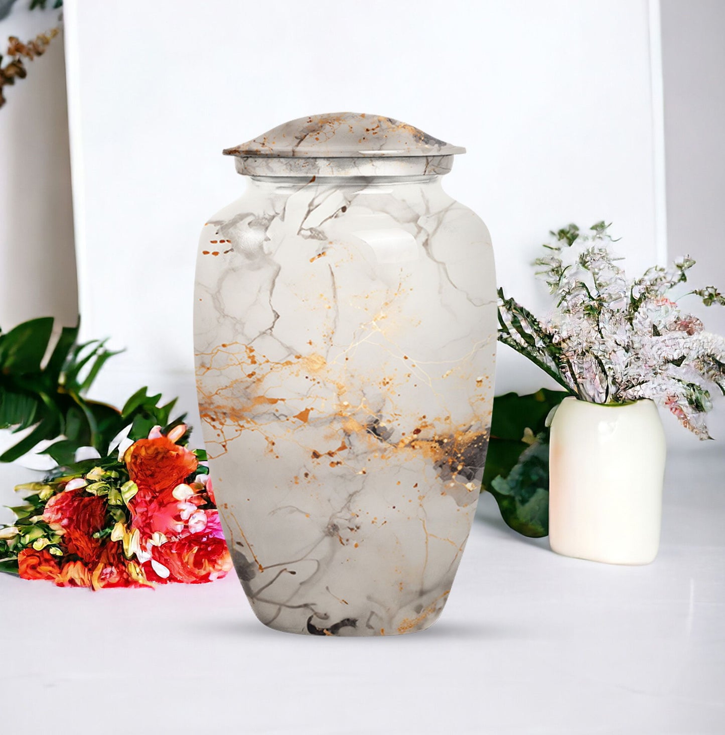 vibrant swirl urn, aluminium cremation urn for adult ashes.