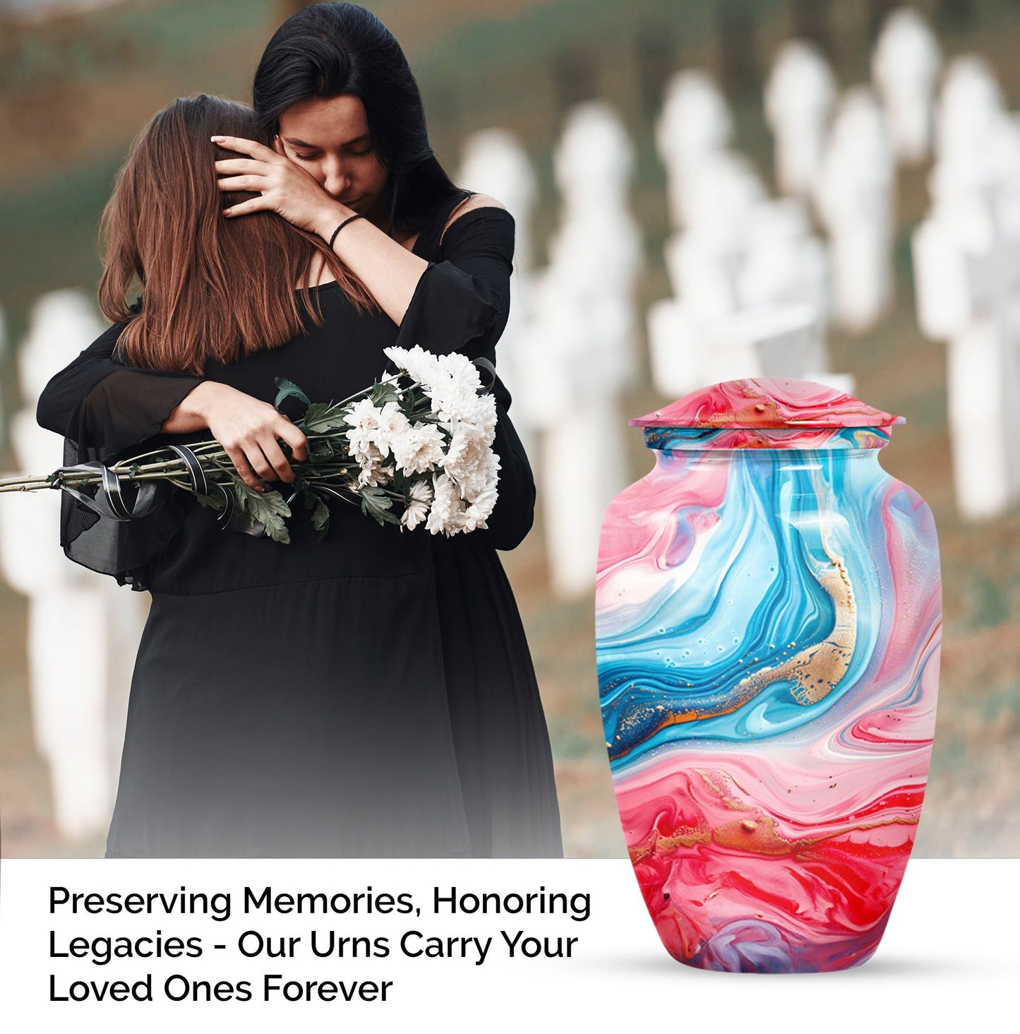 Vibrant Swirl Urn, burial urn for human ashes.