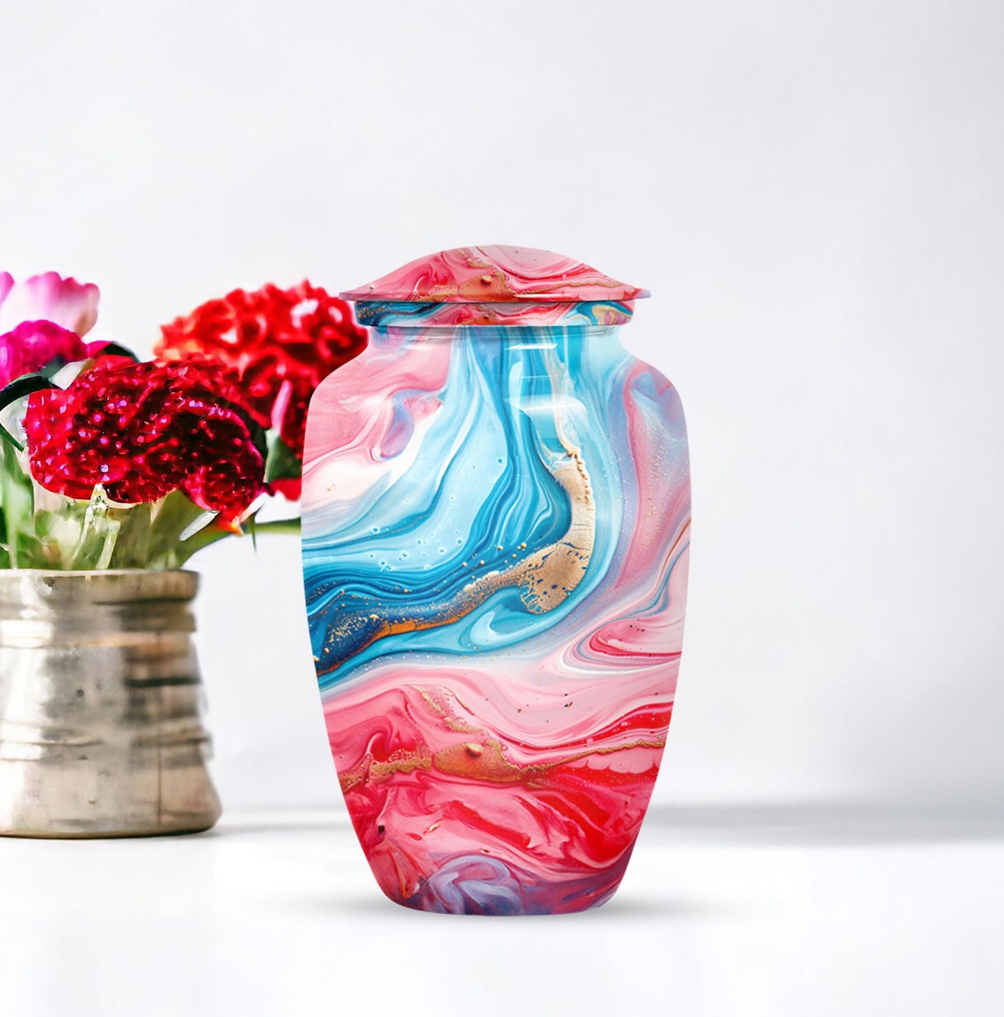 Vibrant Swirl Urn, burial urn for human ashes.