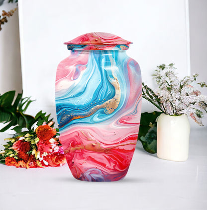 Vibrant Swirl Urn, burial urn for human ashes.