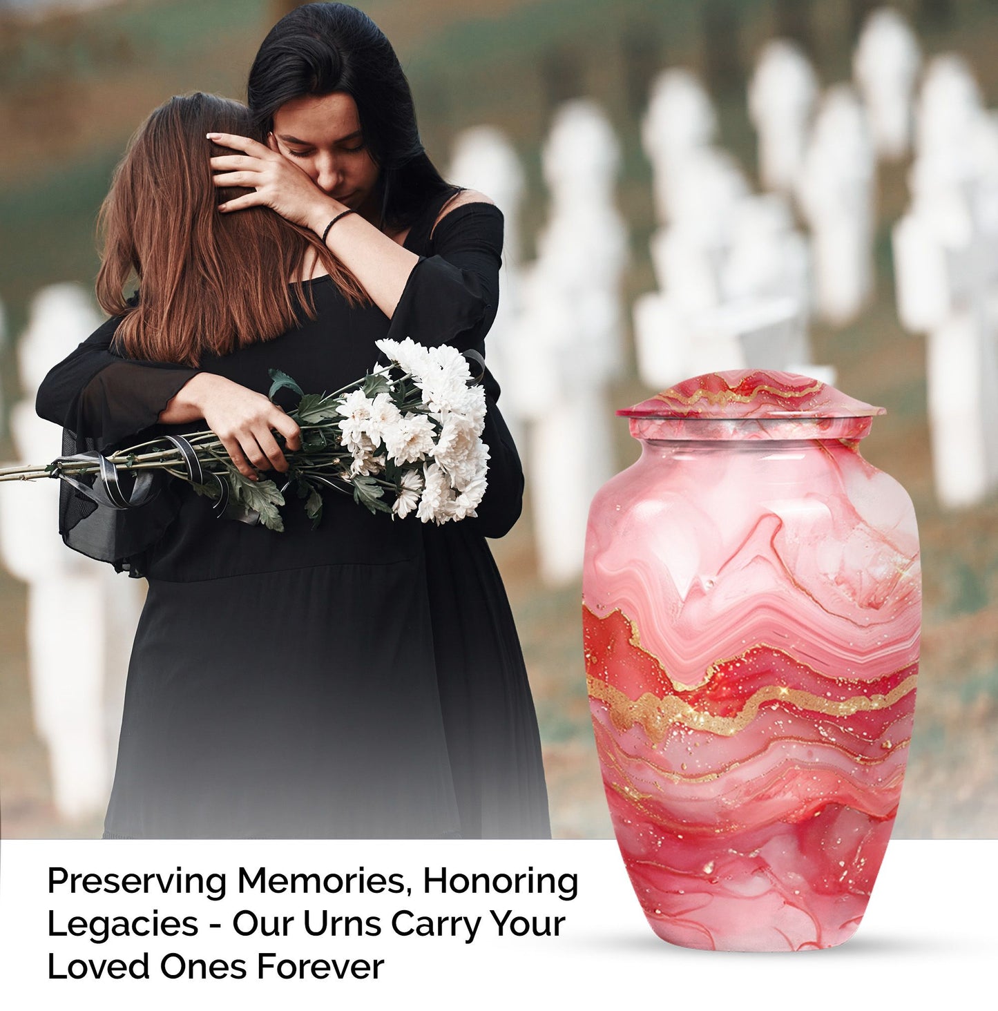 Vibrant Swirl Urn, classic medium-sized cremation urn.