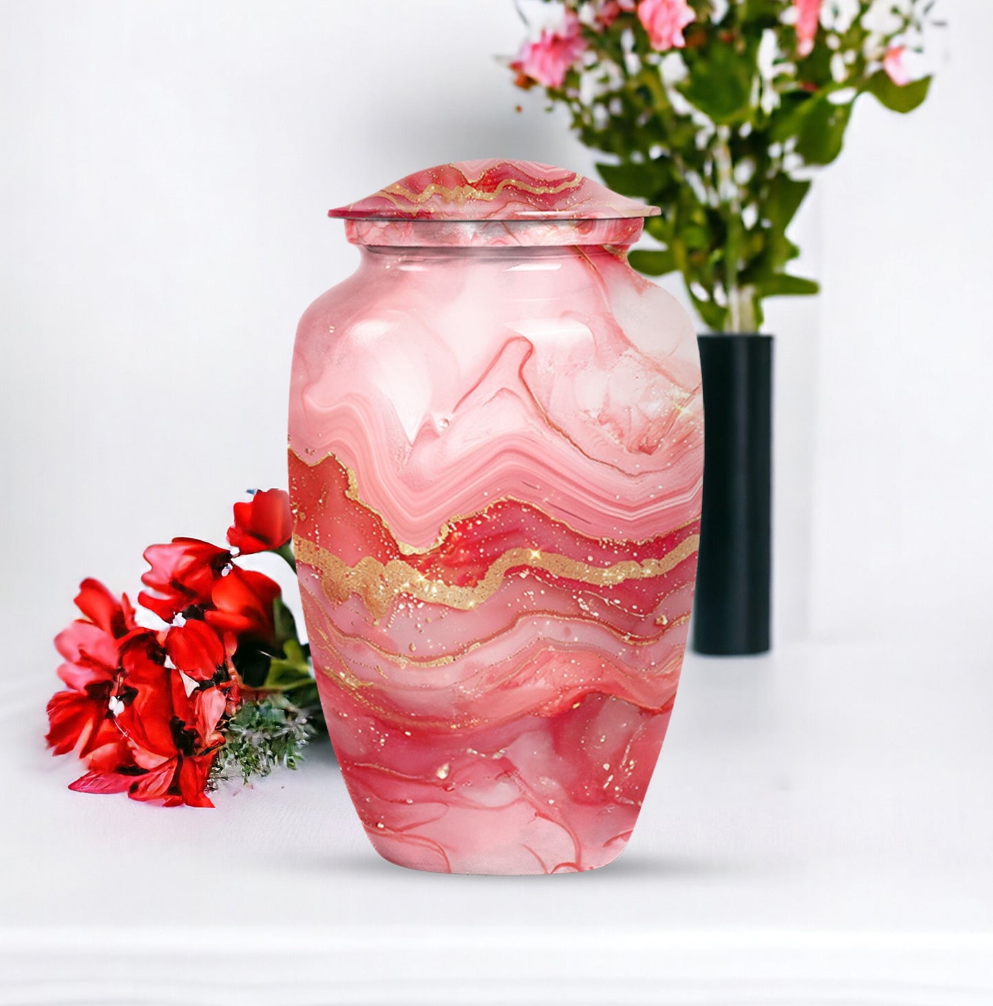 Vibrant Swirl Urn, classic medium-sized cremation urn.