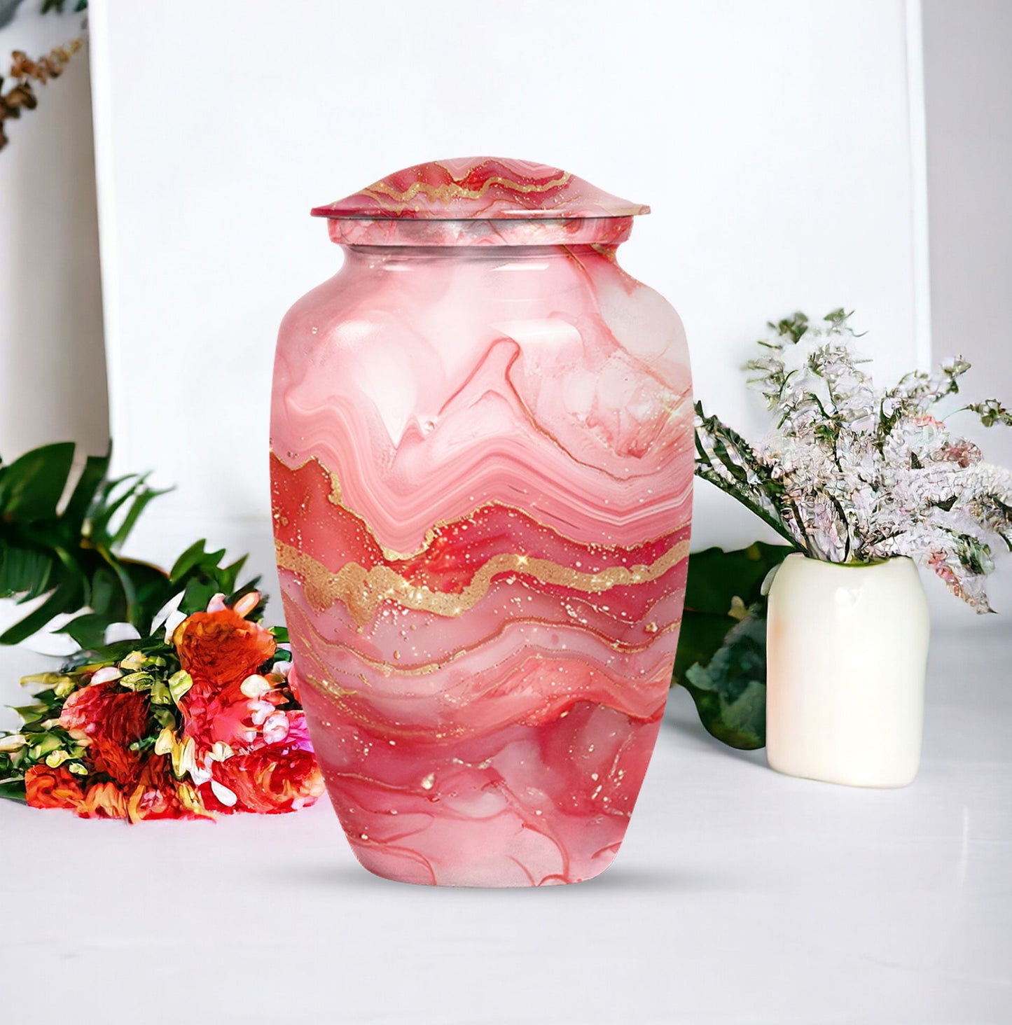 Vibrant Swirl Urn, classic medium-sized cremation urn.