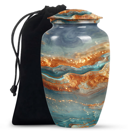 Vibrant Swirl Urn, classic abstract design cremation urn.