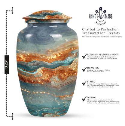 Vibrant Swirl Urn, classic abstract design cremation urn.