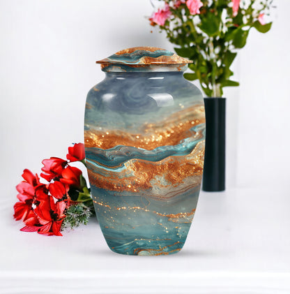 Vibrant Swirl Urn, classic abstract design cremation urn.