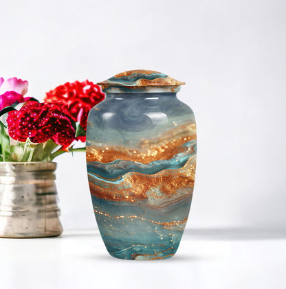 Vibrant Swirl Urn, classic abstract design cremation urn.
