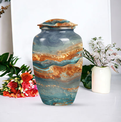 Vibrant Swirl Urn, classic abstract design cremation urn.