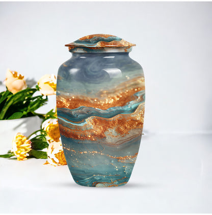 Vibrant Swirl Urn, classic abstract design cremation urn.