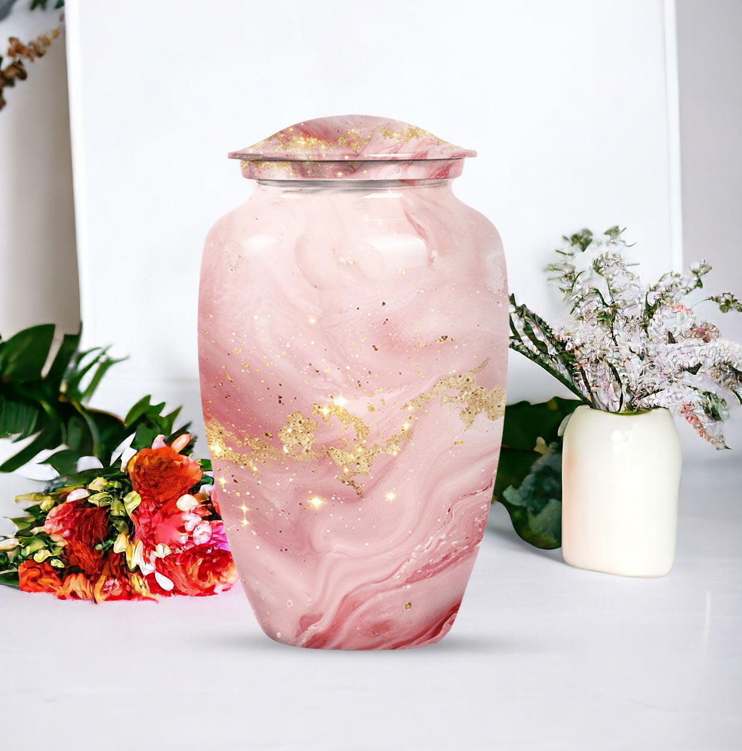 Vibrant Swirl Urn for burial, with personalization.