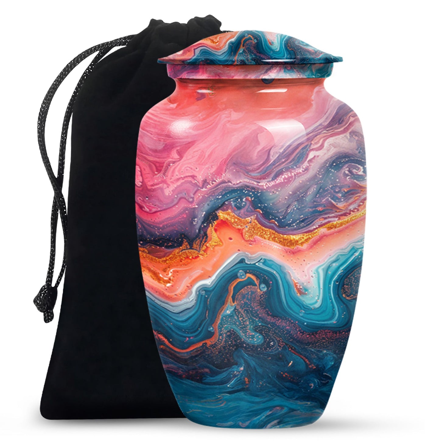 Vibrant Swirl Urn, Aluminium large urn for adult ashes.