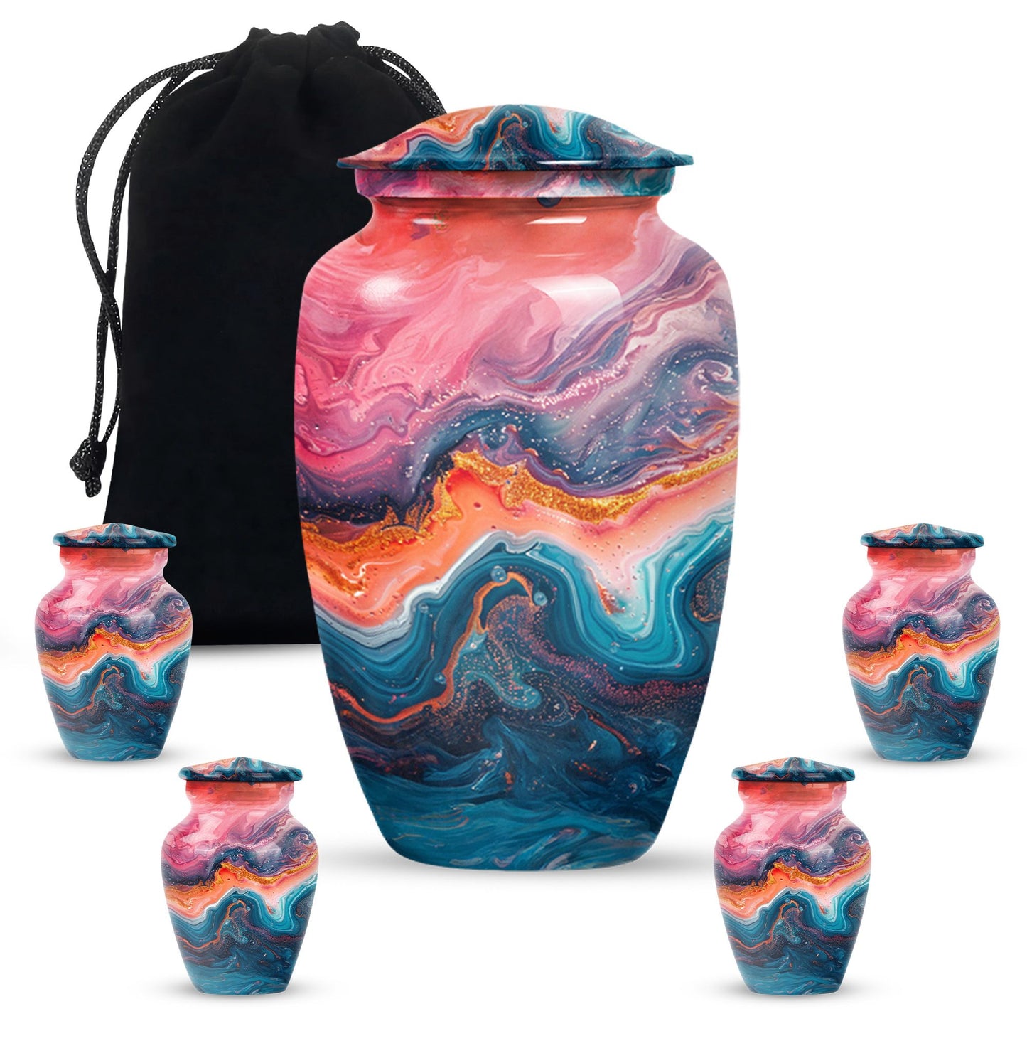 Vibrant Swirl Urn, Aluminium large urn for adult ashes.
