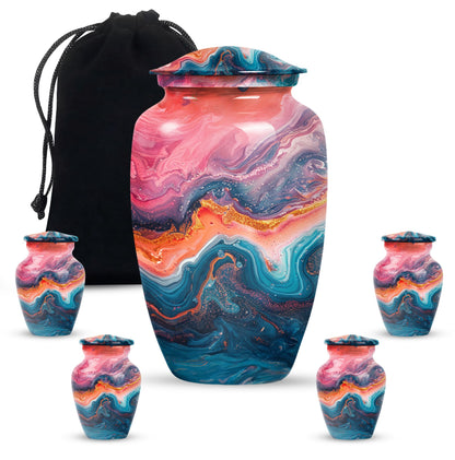 Vibrant Swirl Urn, Aluminium large urn for adult ashes.
