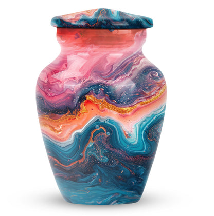 Vibrant Swirl Urn, Aluminium large urn for adult ashes.