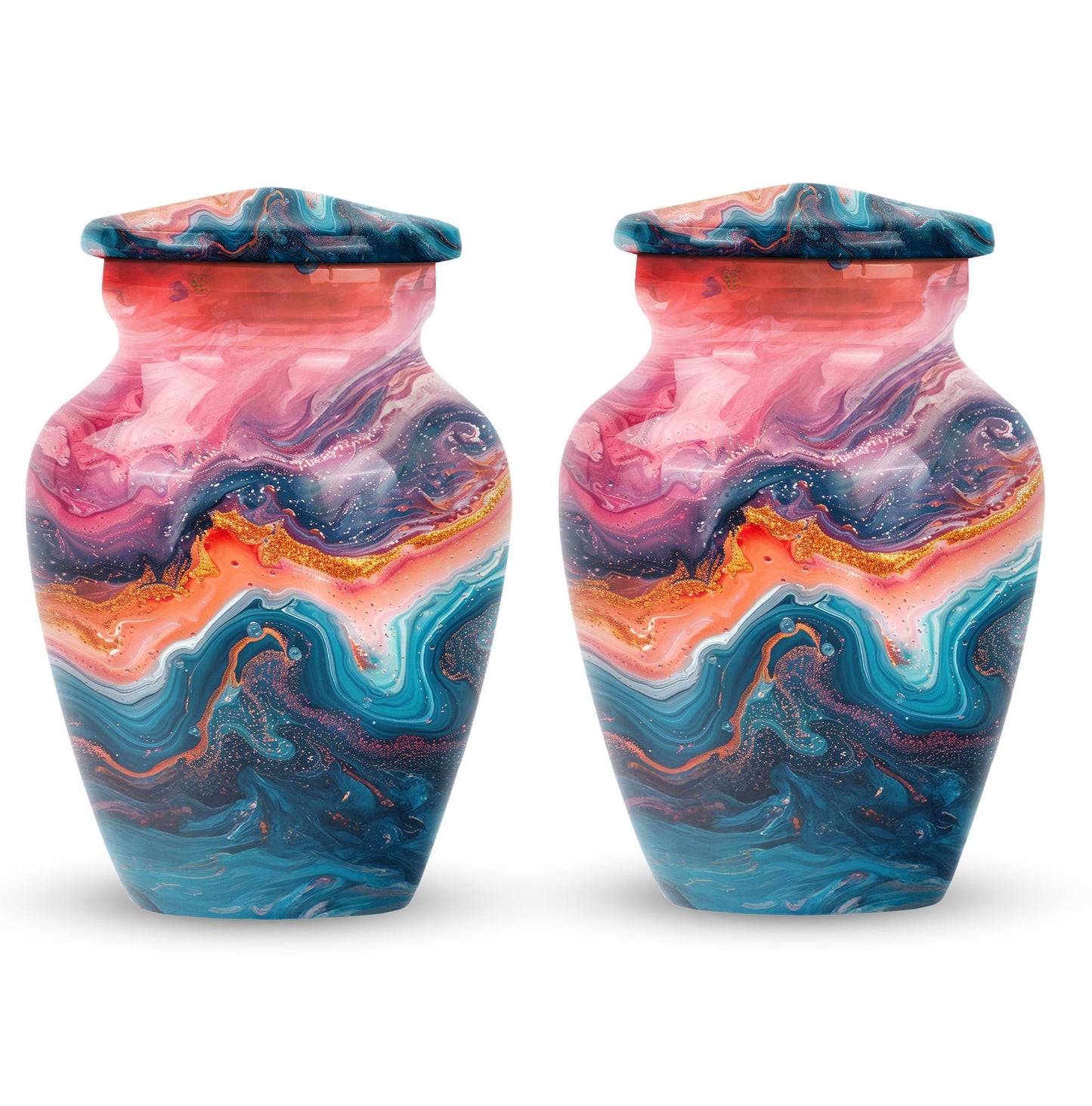 Vibrant Swirl Urn, Aluminium large urn for adult ashes.