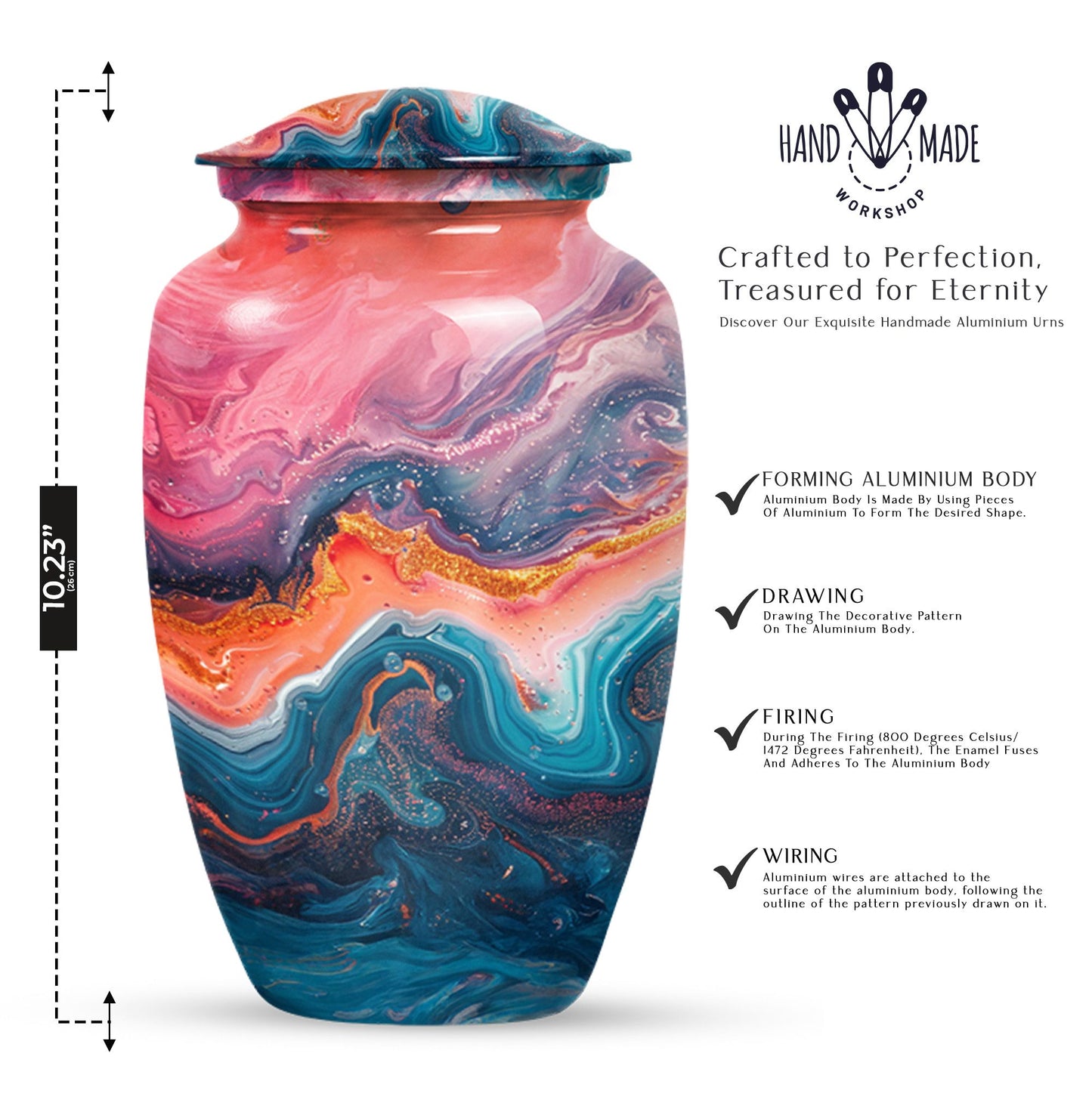 Vibrant Swirl Urn, Aluminium large urn for adult ashes.