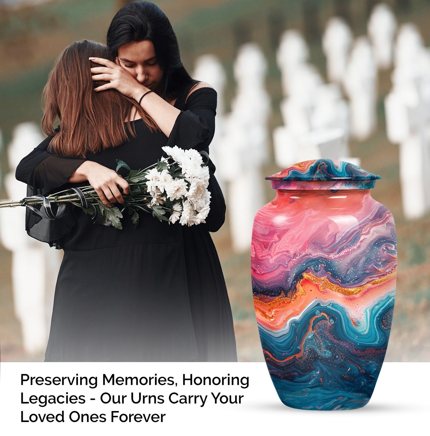 Vibrant Swirl Urn, Aluminium large urn for adult ashes.