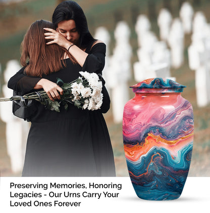 Vibrant Swirl Urn, Aluminium large urn for adult ashes.