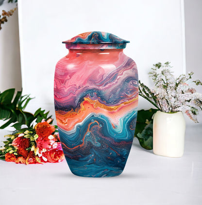Vibrant Swirl Urn, Aluminium large urn for adult ashes.