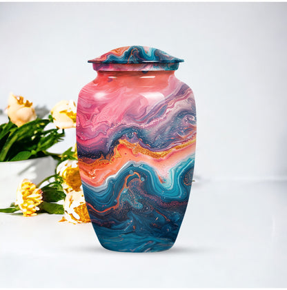 Vibrant Swirl Urn, Aluminium large urn for adult ashes.