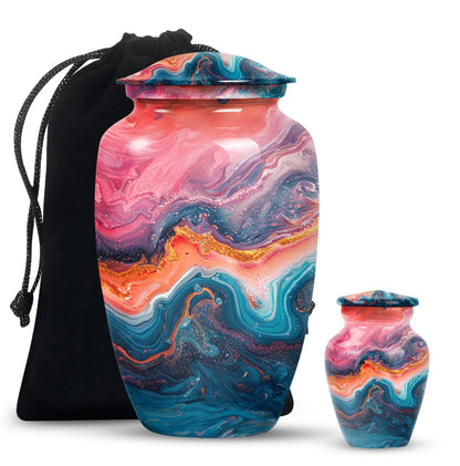 Vibrant Swirl Urn, Aluminium large urn for adult ashes.