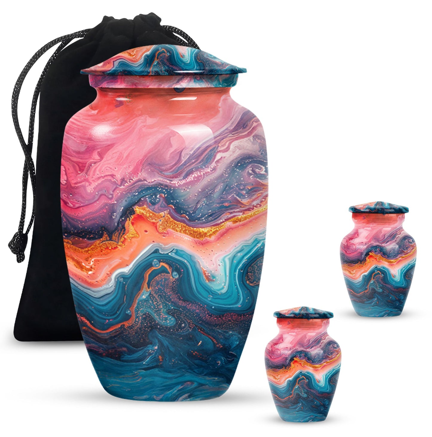 Vibrant Swirl Urn, Aluminium large urn for adult ashes.