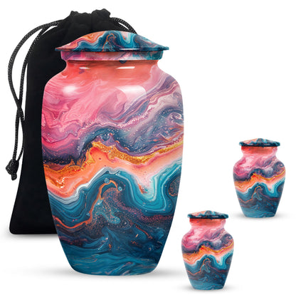 Vibrant Swirl Urn, Aluminium large urn for adult ashes.