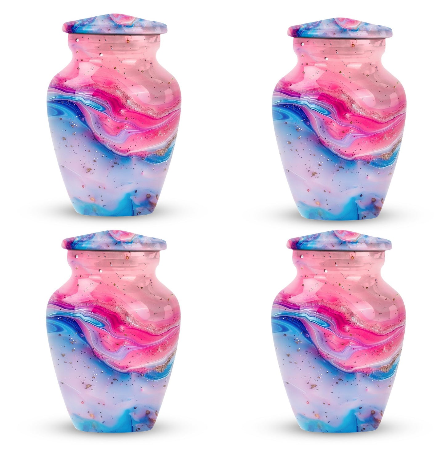10 Inch vibrant swirl, classic aluminum urn for funeral ashes.