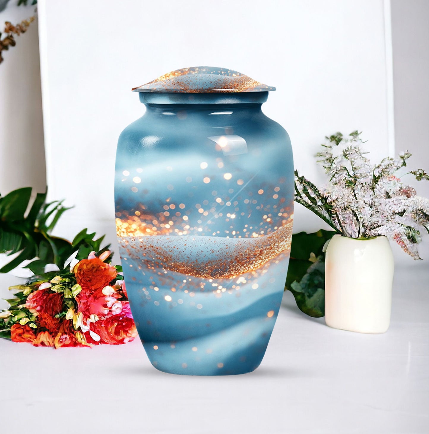 Vibrant Swirl Funeral Urn, Large Classic Aluminium Urn with Customization