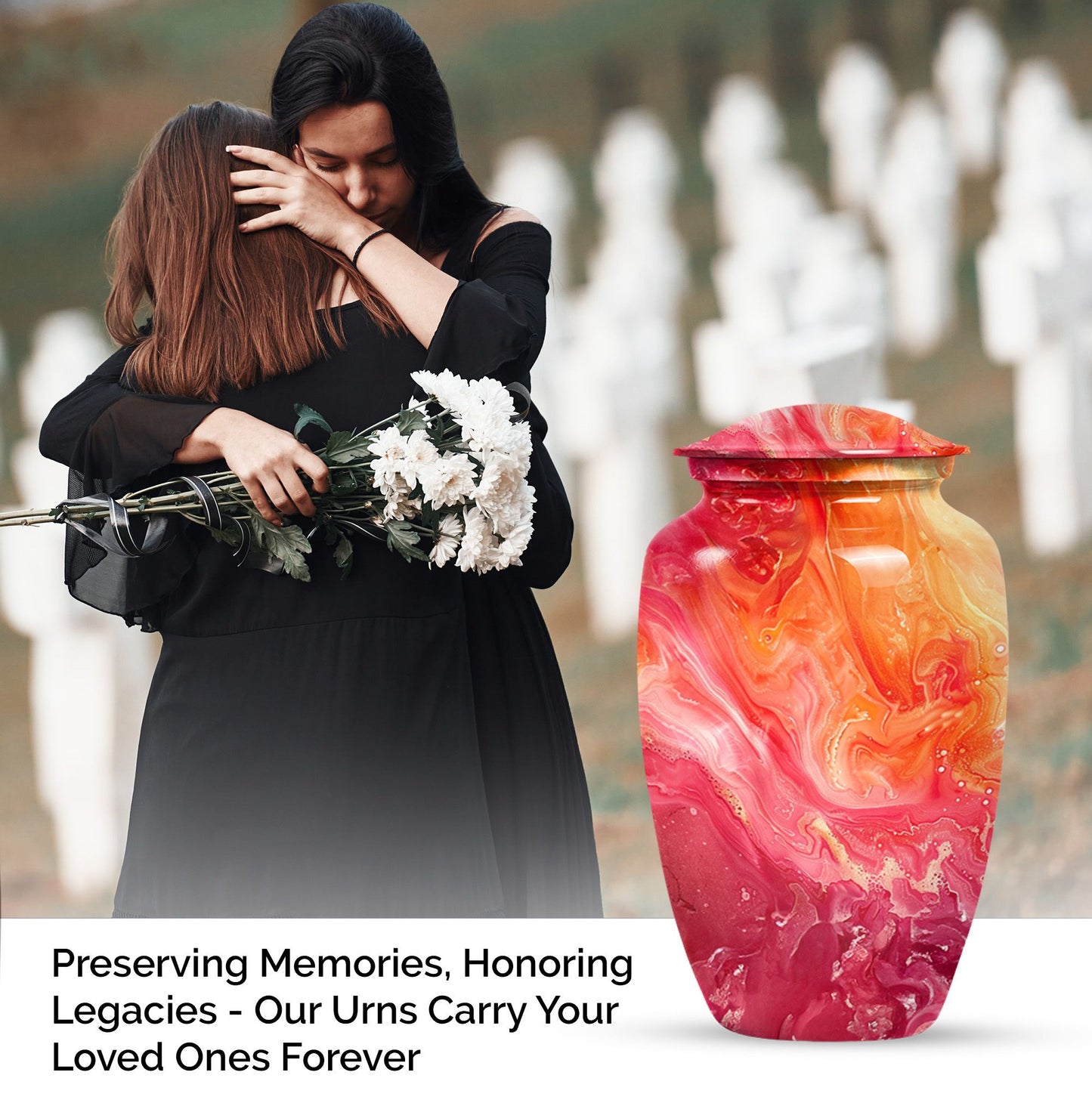 Vibrant Swirl Urn, classic memorial urn for adult ashes.