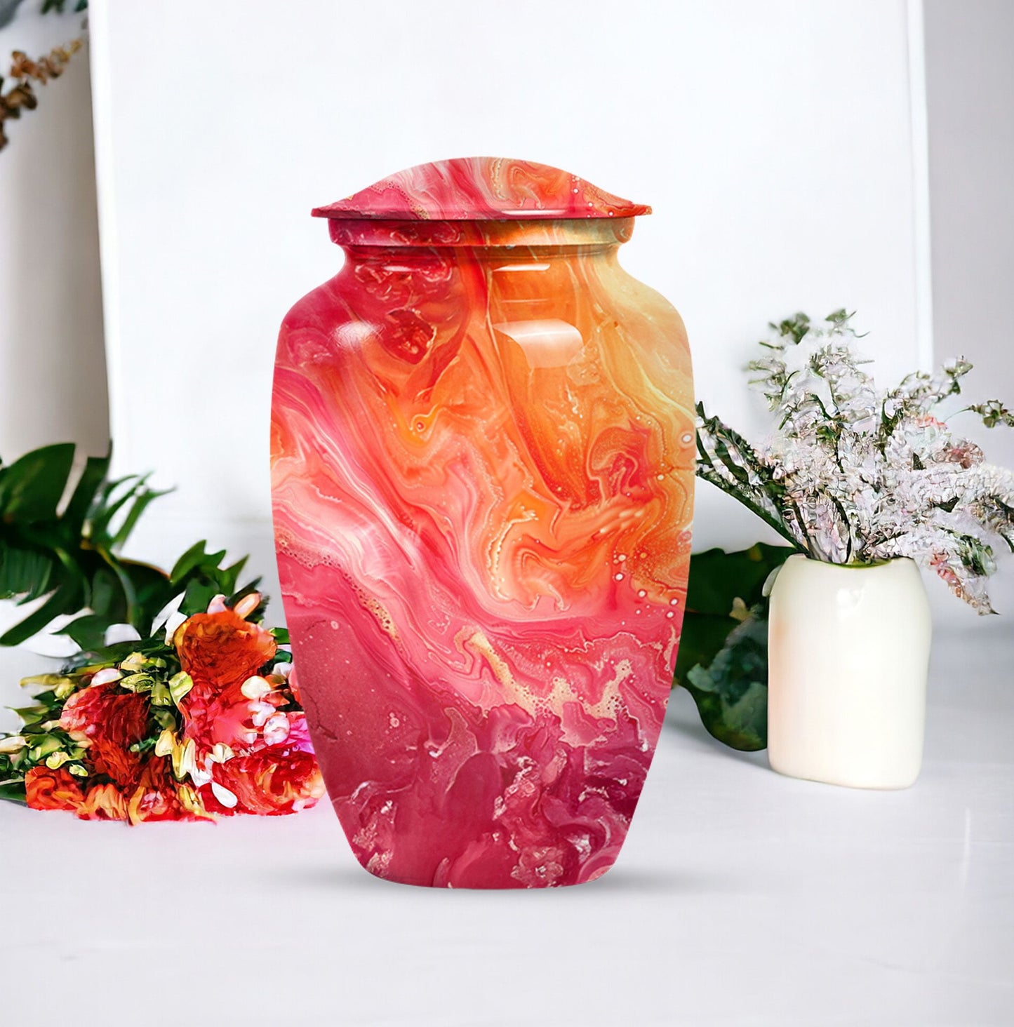 Vibrant Swirl Urn, classic memorial urn for adult ashes.