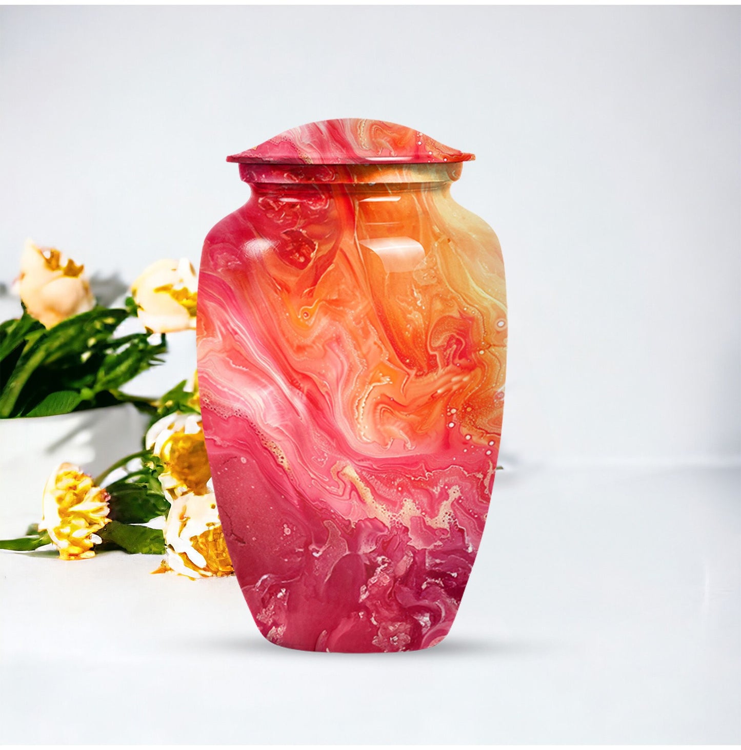 Vibrant Swirl Urn, classic memorial urn for adult ashes.