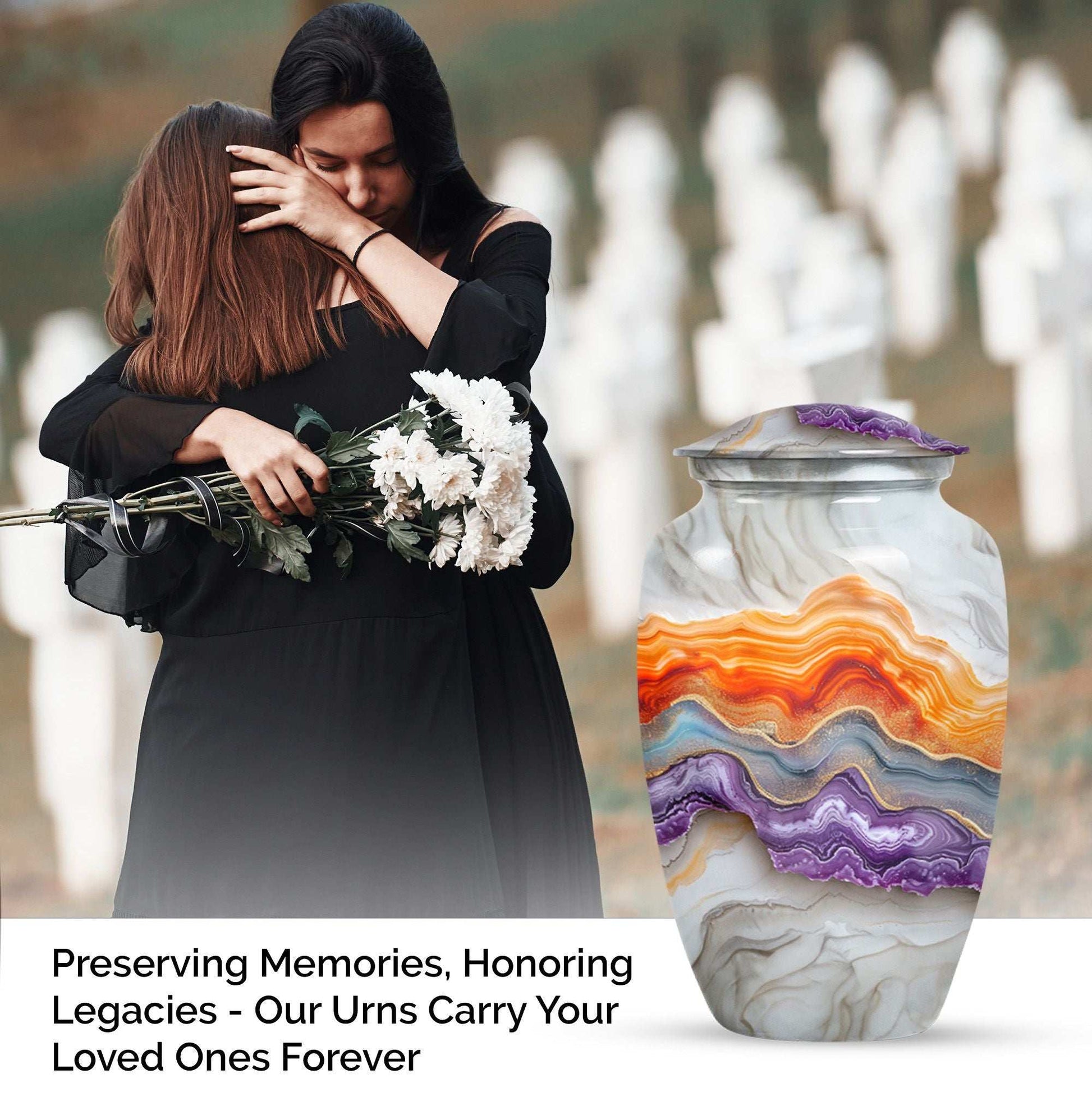 Vibrant Swirl Urn, classic urn for cremation ashes.
