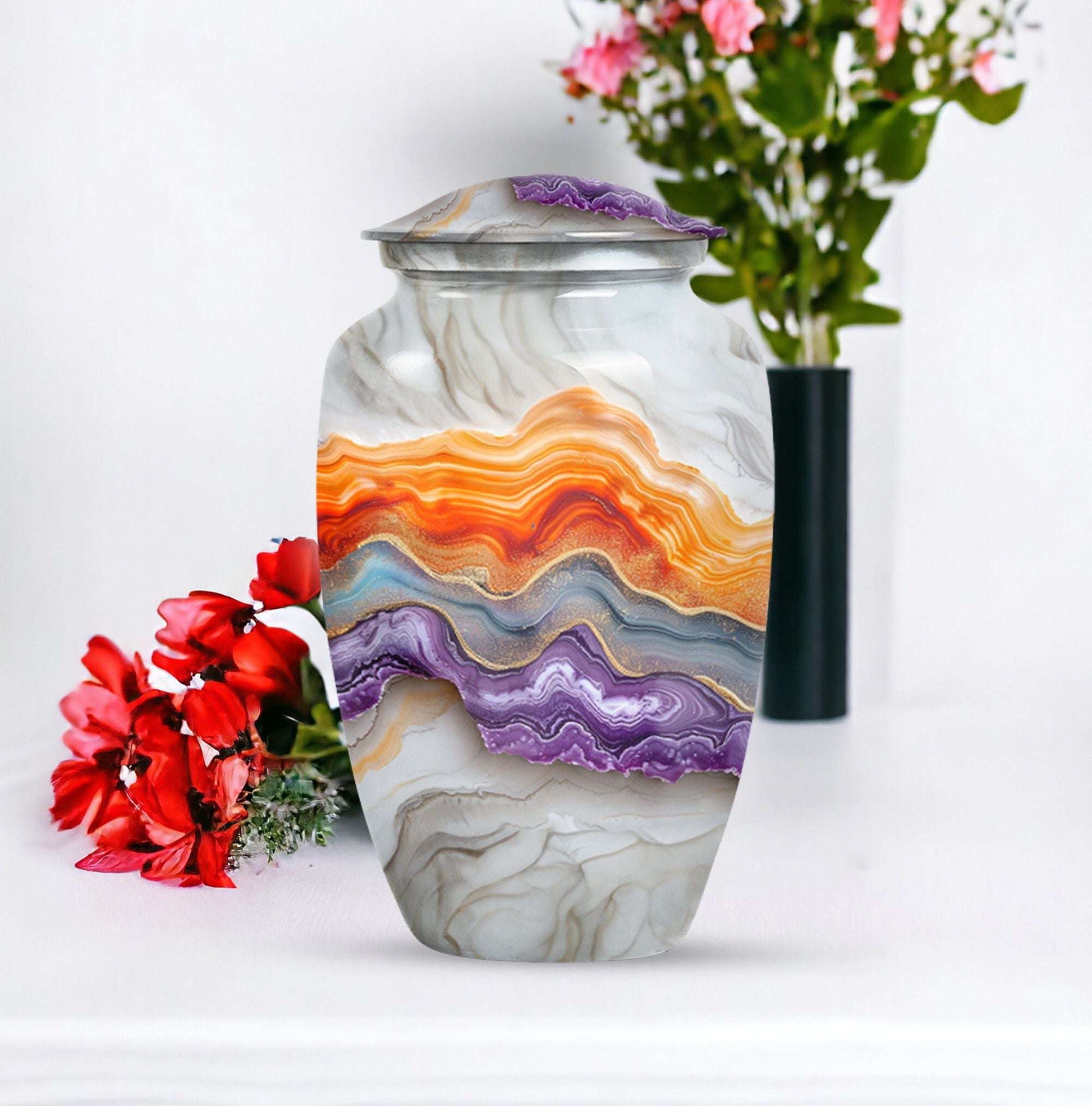 Vibrant Swirl Urn, classic urn for cremation ashes.
