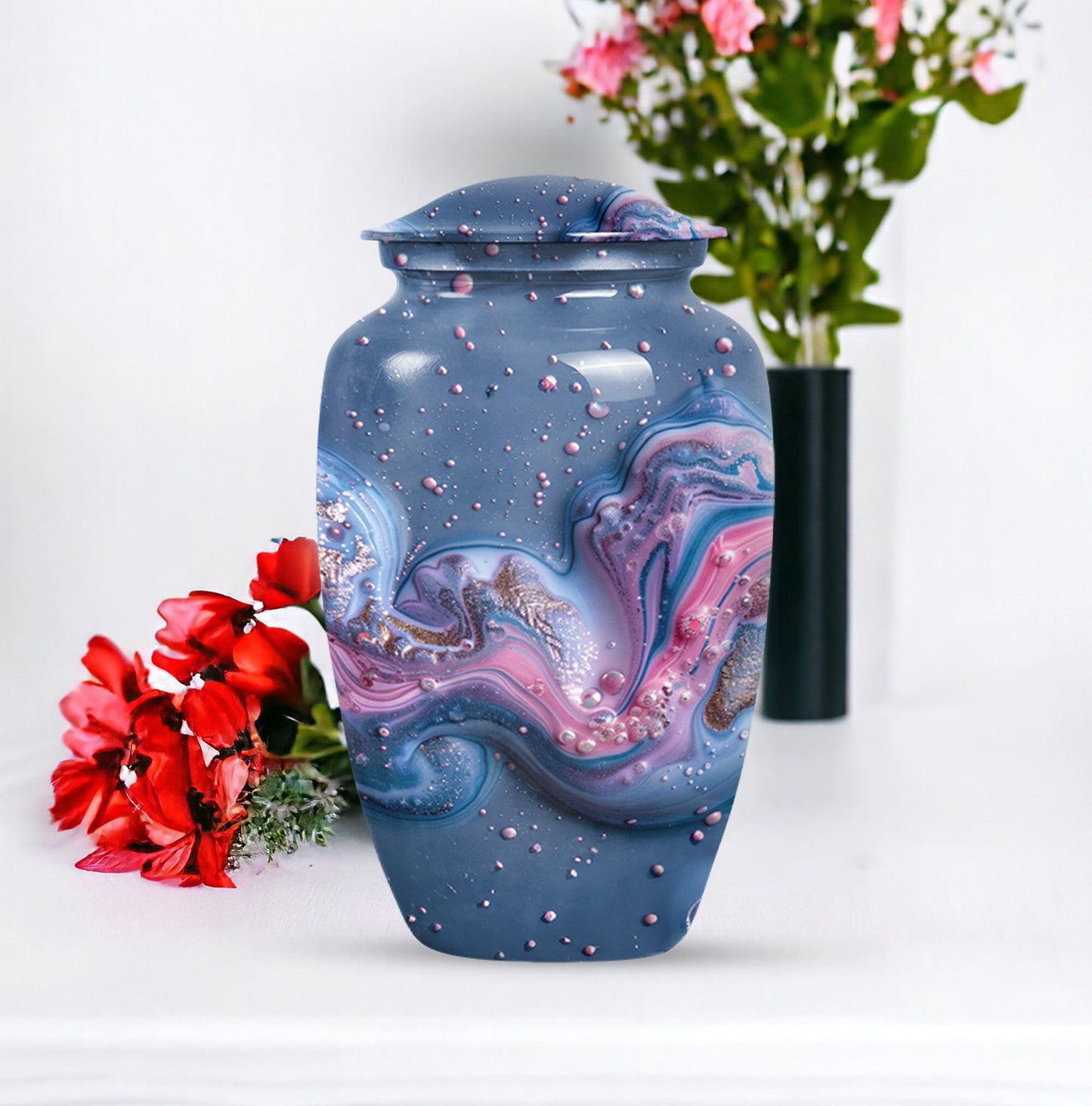 Classic Abstract Aluminium Urn for ground burial.