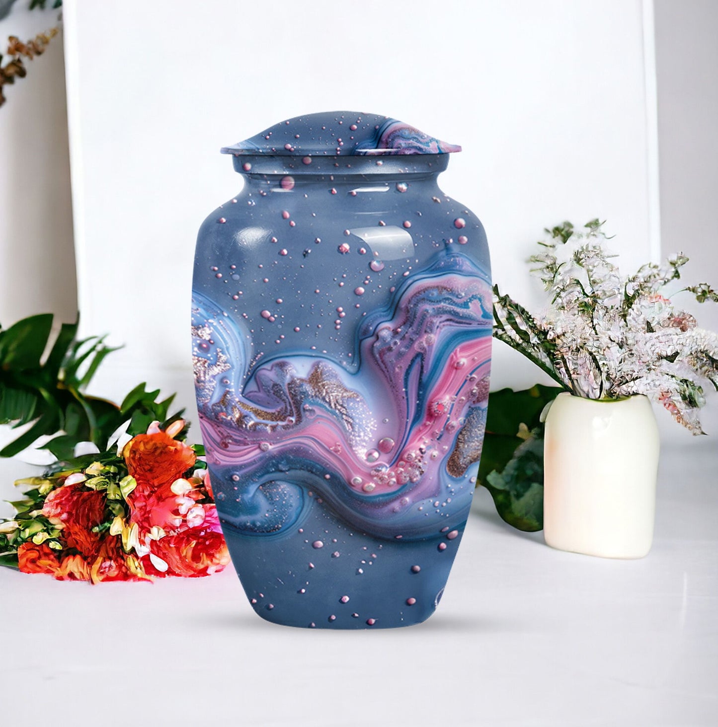 Classic Abstract Aluminium Urn for ground burial.