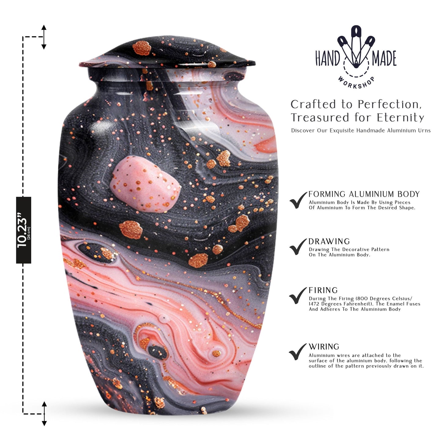 Classic 10-inch Abstract Urn, large cremation urn for human ashes