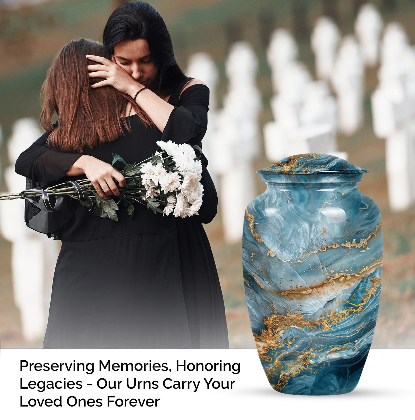 10-inch colourful swirl urn, classic design for adult ashes.