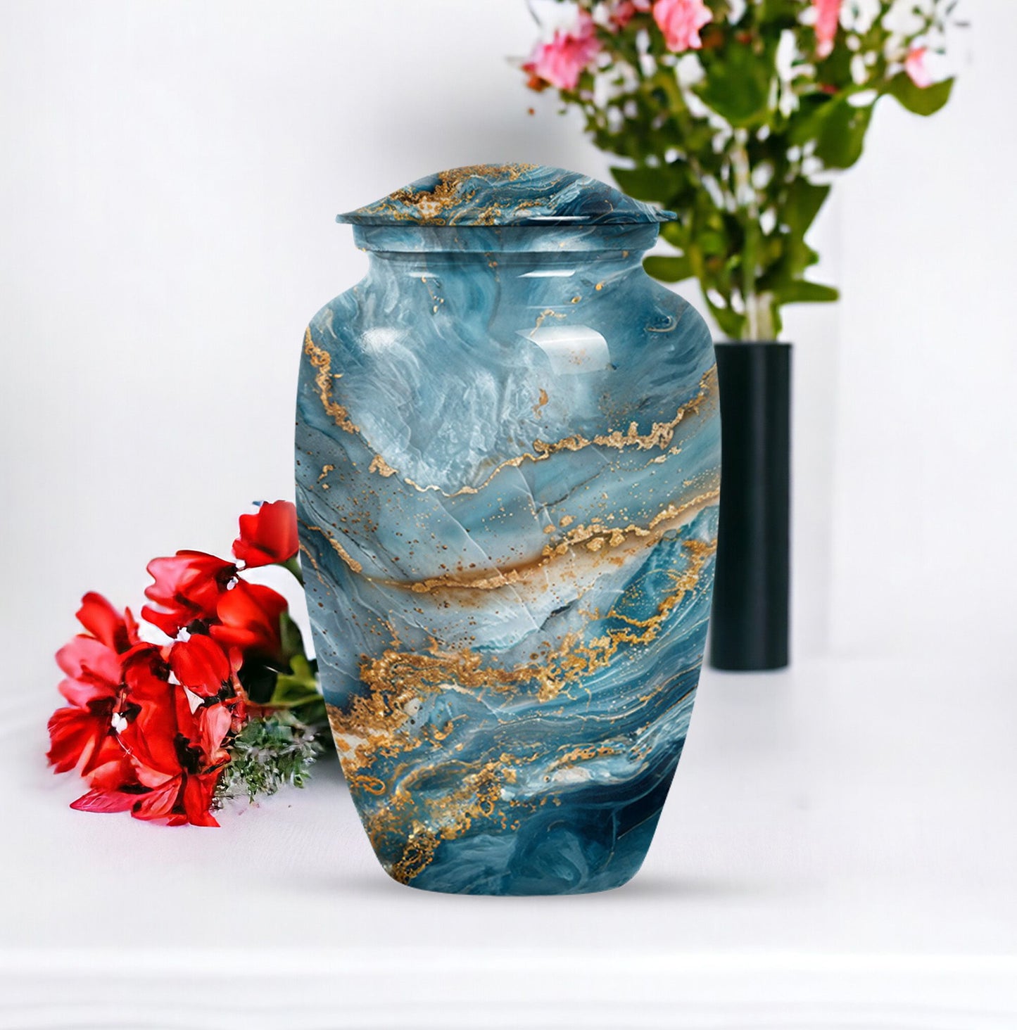 10-inch colourful swirl urn, classic design for adult ashes.