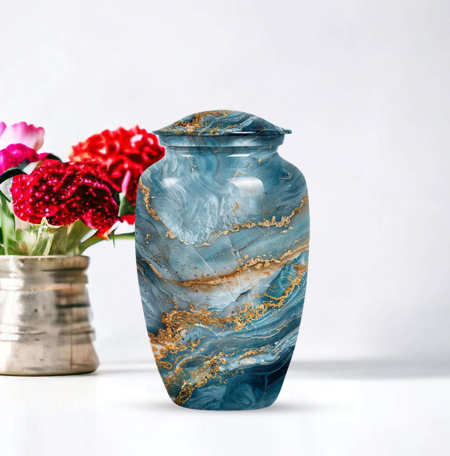 10-inch colourful swirl urn, classic design for adult ashes.