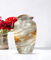 Colourful swirl cremation urn with abstract design for ashes
