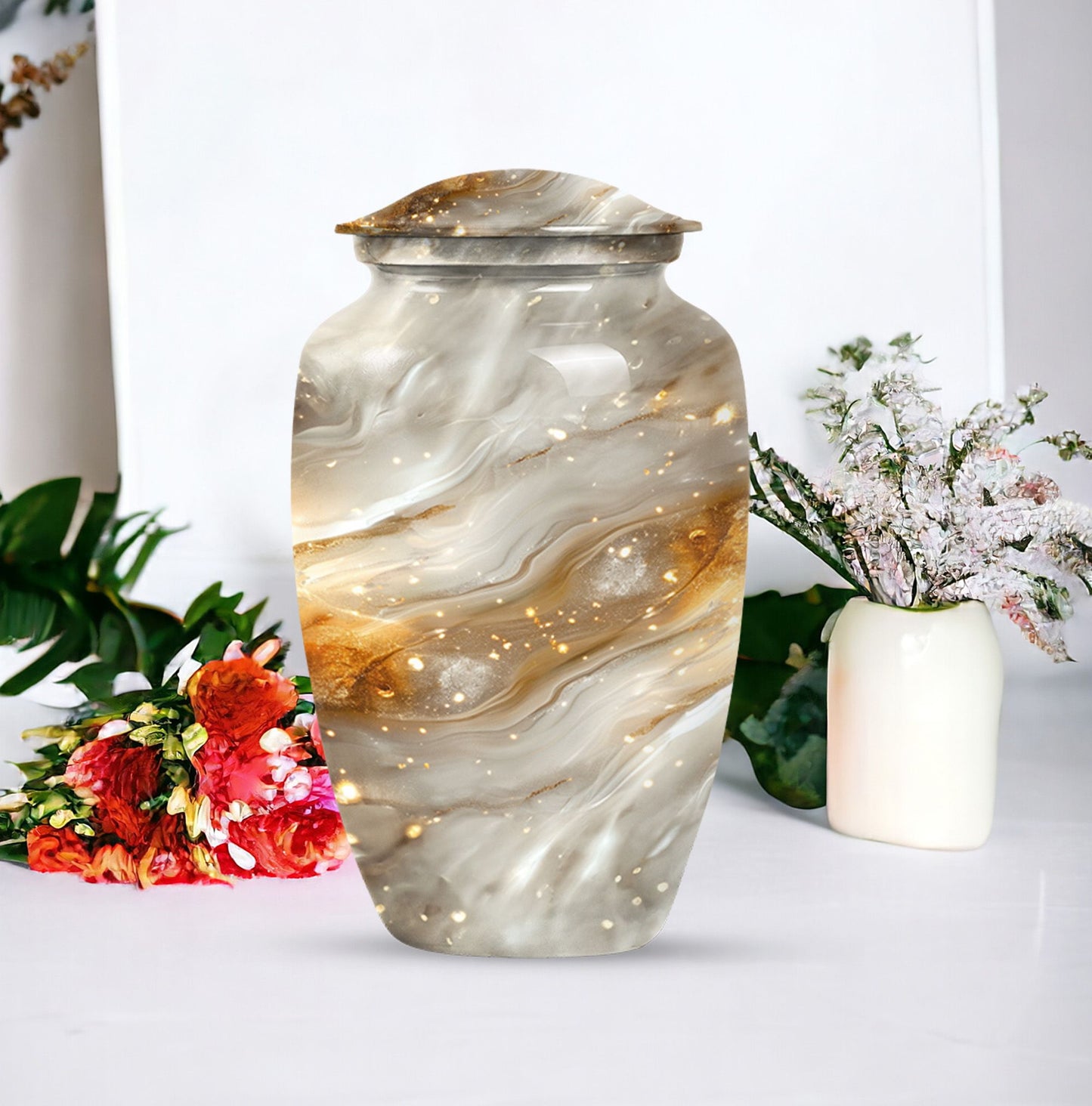 Colourful swirl cremation urn with abstract design for ashes