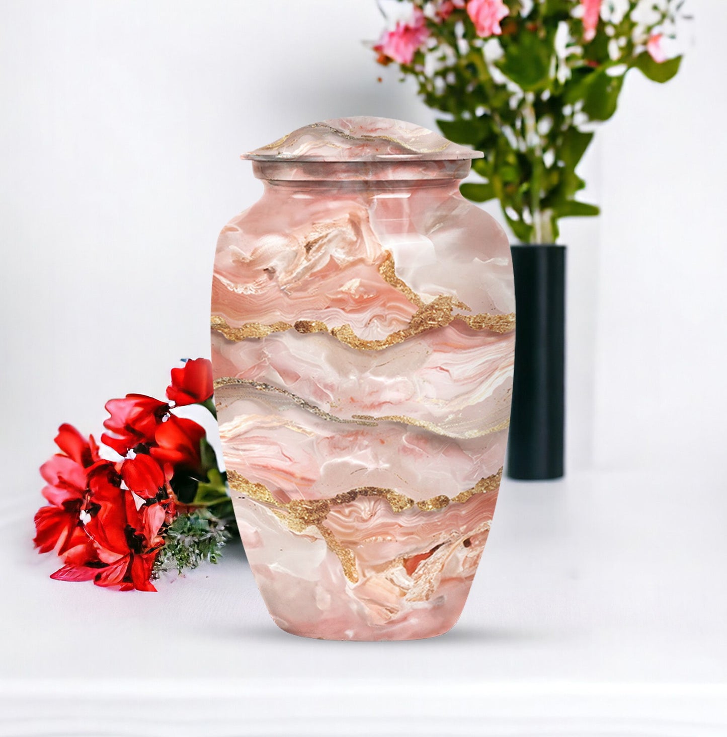 Colourful 10-inch swirl urn, aluminum made.